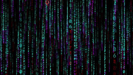 Futuristic matrix code background. Cyberpunk matrix code falling animation. Matrix rain code background. Seamless loop 