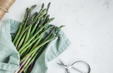 Bunches of green raw  asparagus.