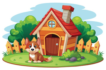 Wall Mural - Adorable Dog with Dog House illustration