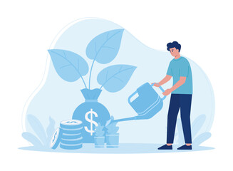 Wall Mural - a man planting money or investing money concept flat illustration