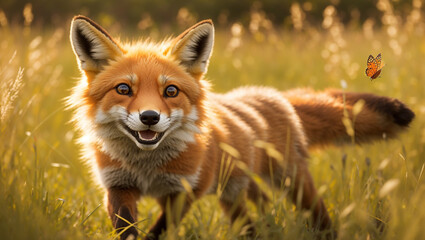 Wall Mural - red fox in the field