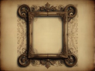 vintage shabby image of an ornate frame with a beautiful ornament in gray tones. An antique canvas is ideal for photography or text