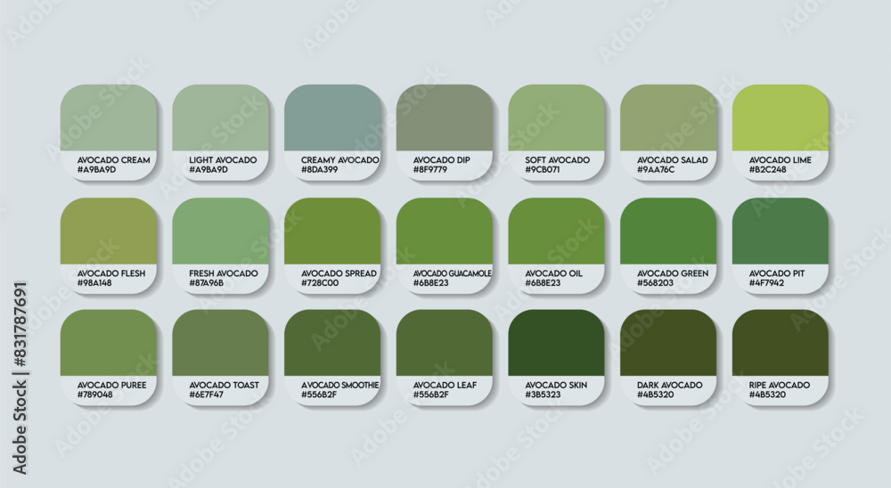 Vektor Avocado Green Color Guide Palette with Color Names. Catalog ...