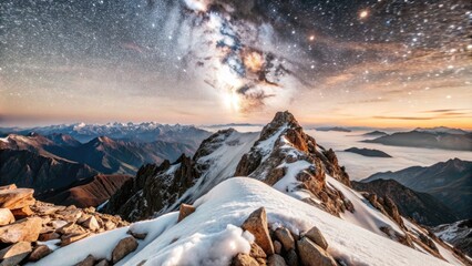 Poster - Snow-capped mountain peak under a starry sky