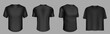 © klyaksun - Black tshirt mockup vector. Front and back blank t shirt template mock up design. Male short sleeve sport uniform 3d isolated set. Fabric apparel object for young body model. Oversize unisex fashion