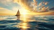 © Shanti - A sailboat glides on water beneath a cloudy sky with the sun shining through