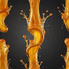 Orange juice splash isolated on transparent background, fruit juice crown splashes wave swirls drops, Shiny yellow liquid splashing fluids droplets, fresh drink, clear beverage, generative ai