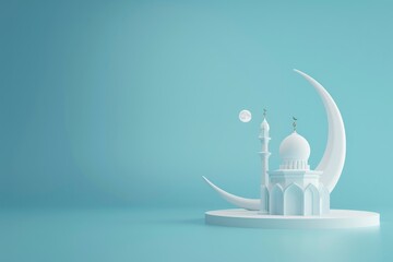 Wall Mural - 3d illustration of a mosque with golden moon and stars ornament