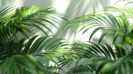 Wall Mural -  A white wall in a room, with sunlight filtering through green plant leaves