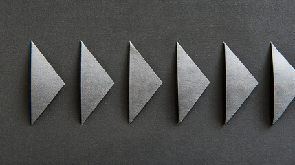   A group of four metal arrows on a black surface, with two opposing directions