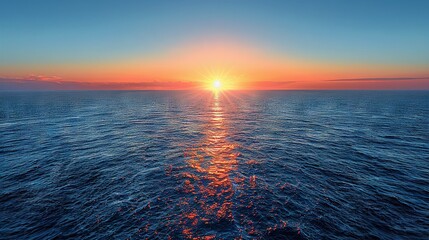 Wall Mural -   The sun appears to be sinking into the horizon as viewed from a floating vessel amidst an oceanic expanse during midday