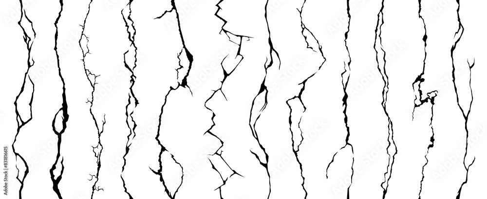 Broken wall crack, seamless cleft crackles. Vector crashed holes on ...