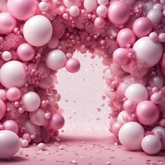 Wall Mural - Background with balloons, pink and white balls. Generation by AI