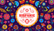 © Vector Tradition - Tropical flowers pattern, national hispanic heritage month banner. Mexican and Spanish national carnival banner, Hispanic heritage month festival vector background or poster with colorful flowers