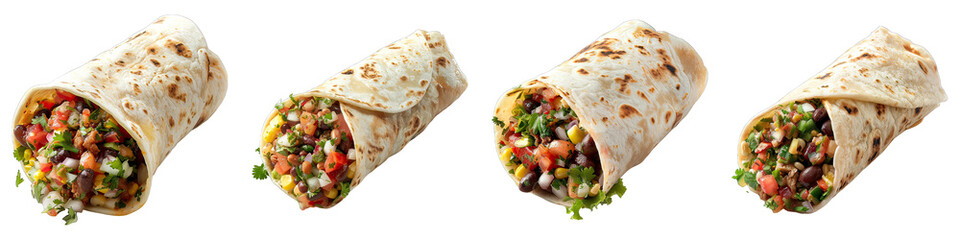 Wall Mural - Burrito And Salsa  isolated on transparent png background collection set . Generative ai