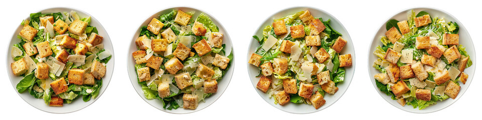 Wall Mural - Caesar Salad And Croutons  isolated on transparent png background collection set . Generative ai