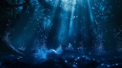 Wall Mural - a mysterious and enchanting underwater scene with bubbles rising through a dark, indigo liquid, illu