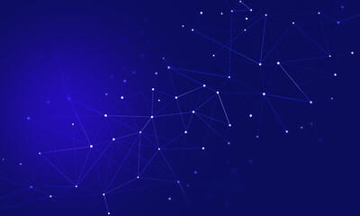 Wall Mural - blue abstract digital technology communication lines grid with dots background