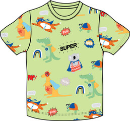 Wall Mural -  kids t shirt little super hero animals crocodile tiger print t shirt vector