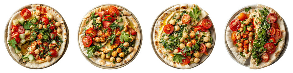 Pita And Hummus  isolated on transparent png background collection set . Generative ai