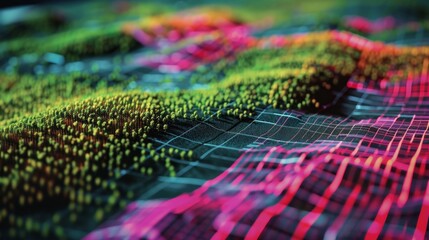 Wall Mural - a screen shows a heat map of a field created by an ai system to identify areas of low or high crop y
