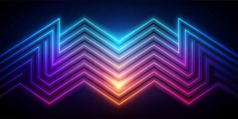 Wall Mural - Create an image with colorful neon lines forming a zigzag pattern on a dark background. The colors should transition smoothly from one to another, creating a sense of depth and vibrancy.