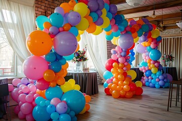 Wall Mural - space for the inscription. photo zone of colorful balloons.