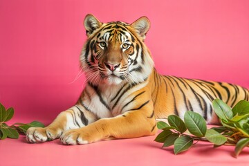 tiger in a pink background