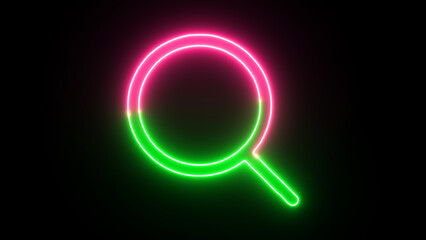 Neon magnify glass simple icon and search bar neon icon search tool magnify zoom in and plus icon.