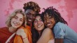© Da - Celebrating LGBT Pride: Multiracial Friends Embracing Outdoors on Pink Background. AI-Generated 4K Wallpaper.