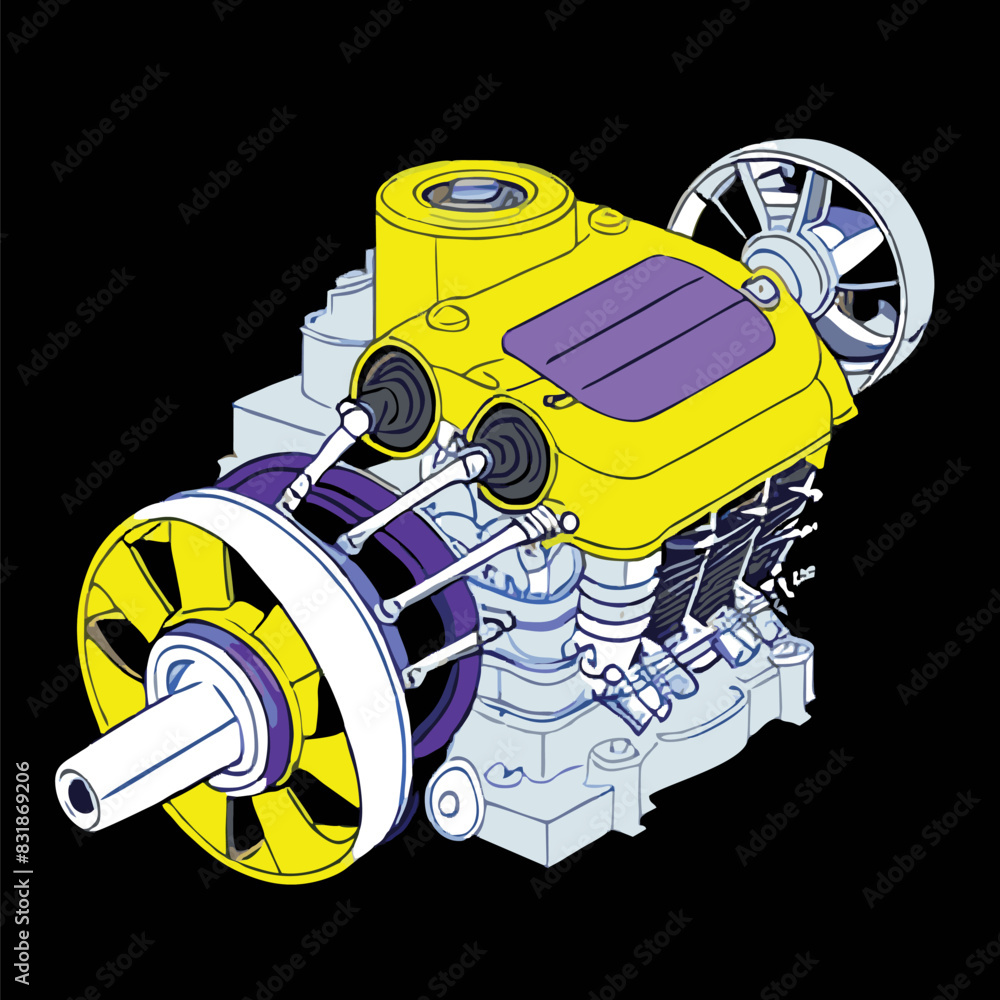 Engine Outside Simple Realistic diagram of a three stroke engine outside vector line art ...