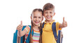 © Num - Primary school smiling boy and girl isolated on white background