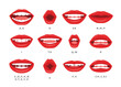 © vesvocrea - Set of Cartoon Mouth Animation Lip Sync Set, Mouth sync. Talking mouths lips for cartoon character animation and english pronunciation signs, female emotions and speaking articulation.
