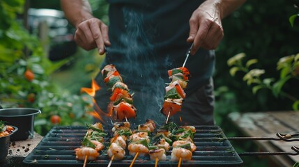 Wall Mural - someone Grilled shrimp on stove. seafood of Thailand.