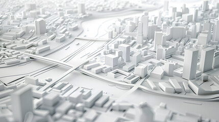 Wall Mural - 3d rendering of white map scene with city roads buildings top view isometric perspective