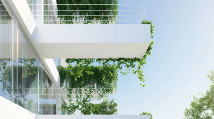 modern eco-friendly architecture with lush greenery blending with urban design.