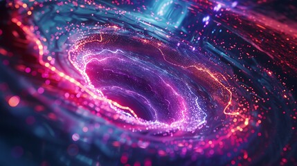A neon vortex pulling data streams into its center, creating a digital whirlpool