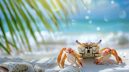 Wall Mural - Crab walking on the beach near the ocean