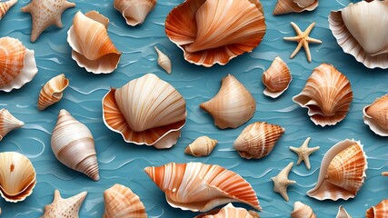 Wall Mural - Pattern of seashells seamless as wrapping paper, wallpaper, stickers, or notebook cover.