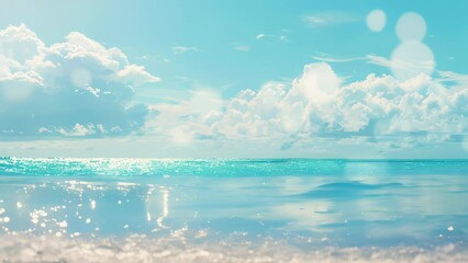 Wall Mural - Blurred background of a beautiful beach with a blue sky and white clouds.