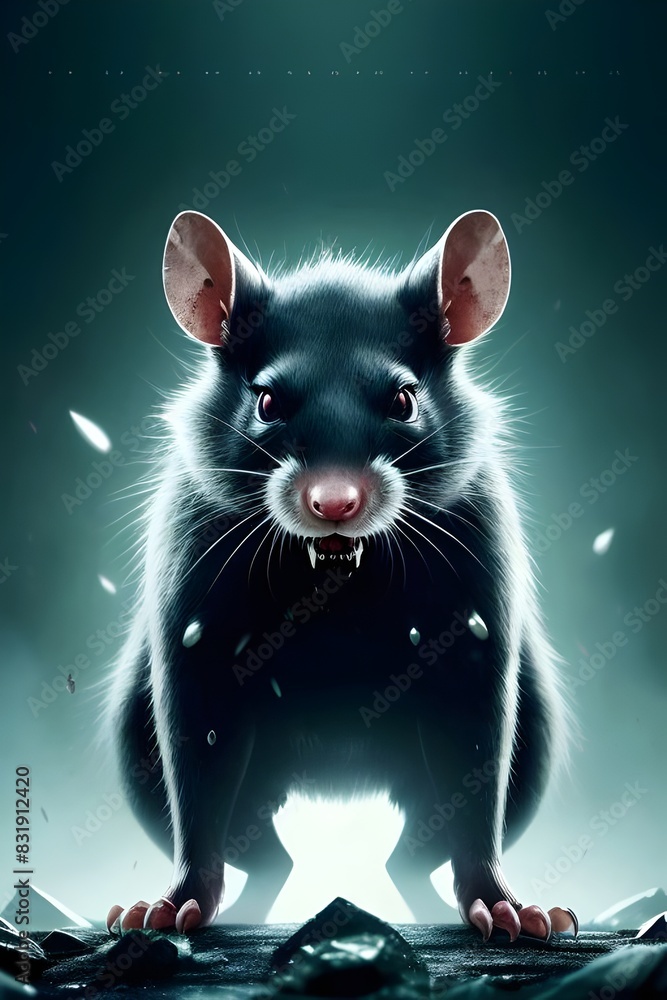 an illustration of an evil rabid rat, sinister, fierce, aggressive ...