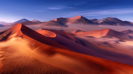 Wall Mural - An otherworldly desert landscape, where rust-colored dunes meet an indigo sky in abstract harmony