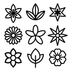 Wall Mural - Set of Solid black outline Flower vector line icon design