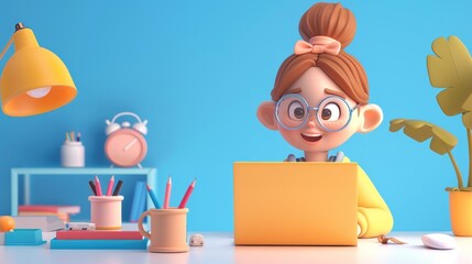 Remote online school 3D image of children remote communication system