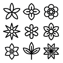 Wall Mural - Set of Solid black outline Flower vector line icon design