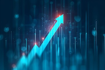 Wall Mural - a blue background with glowing arrows pointing upwards, representing the upward trend of global digi