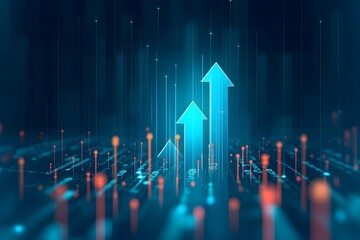 Wall Mural - a blue background with glowing arrows pointing upwards, representing growth and progress in the digi