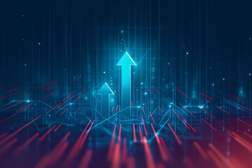 Wall Mural - a blue background with glowing arrows pointing upwards, representing growth and progress in the digi