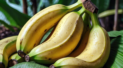 Wall Mural - Pile of banana fruit and leaves background