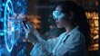 © chutikan - 3D illustration of a female doctor holding a smart device with a holographic screen. medical technology